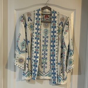 Johnny Was Embroidered Floral Label Panel in Cream, Pink and Gold